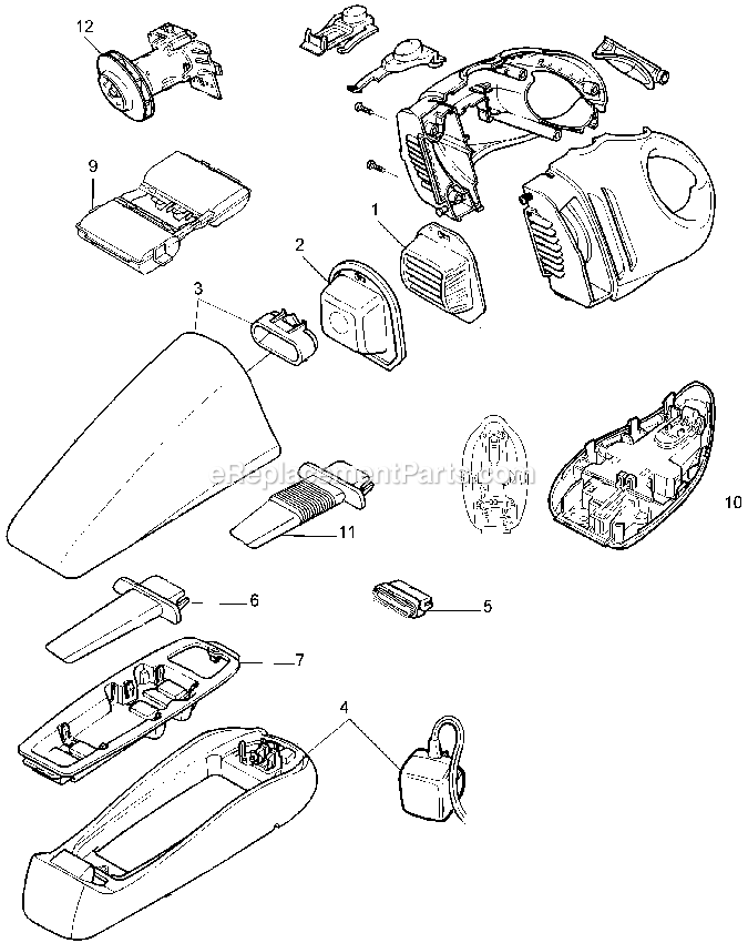 Page A Diagram and Parts List for V9650 Type 1 Black and Decker Hand Vacuum